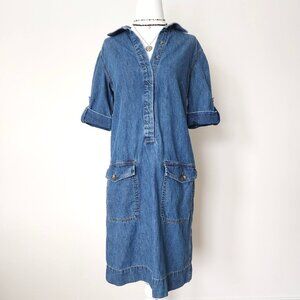 Ralph Lauren Denim Shirt Dress Sz‎ Small Blue Short Sleeve Button Pockets Preppy